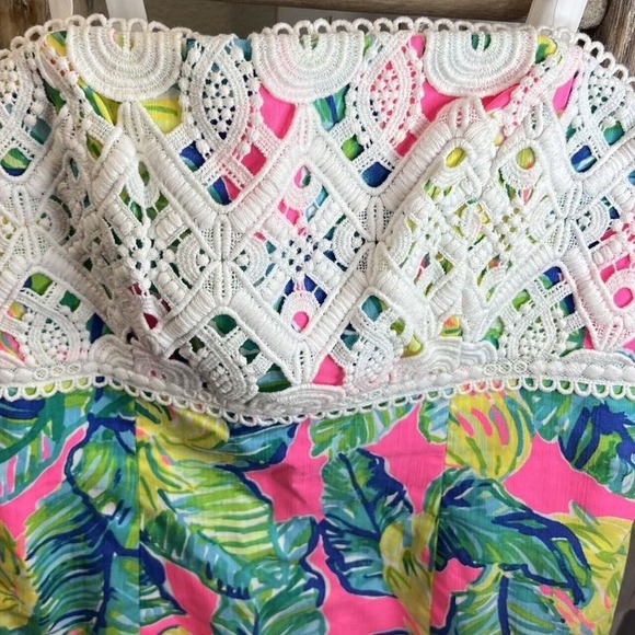 $228 NWT LILLY PULITZER Sz6 BRYNN LACE DETAIL STRAPLESS DRESS PINK SUNSET PRINT - Picture 9 of 11